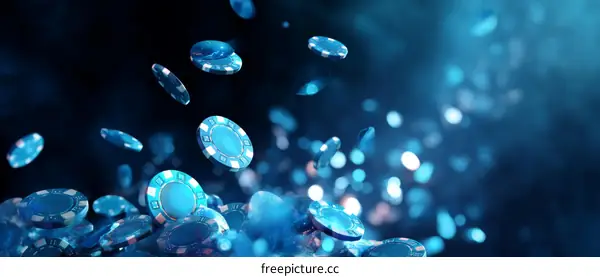 Abstract Blue Casino Chips Falling