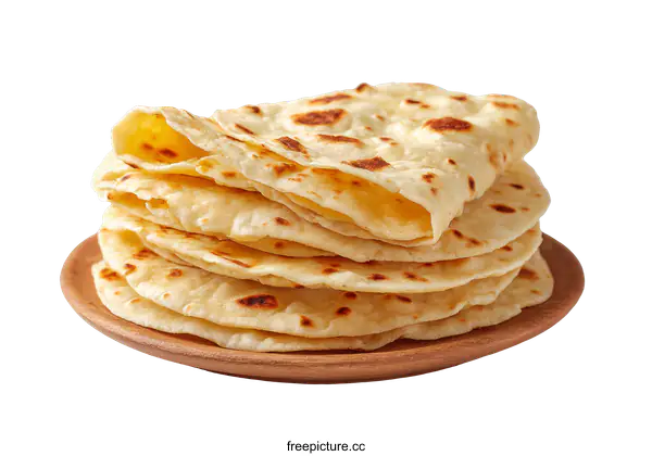 [Transparent Background PNG]Stack of Indian Flatbreads on Wooden Plate