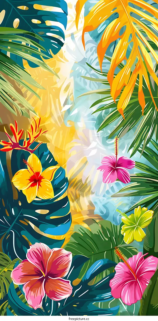 Tropical Leaves And Flowers Pattern