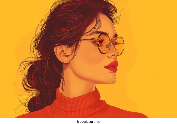 Illustration of a woman wearing glasses and a red turtleneck sweater