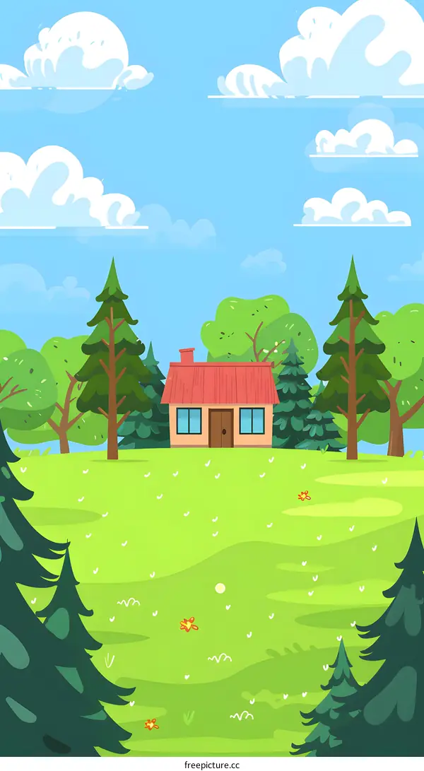 Cartoon Illustration of a House in the Woods