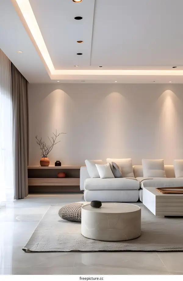 Minimalist Modern Living Room Interior Design With White Sofa And Coffee Table