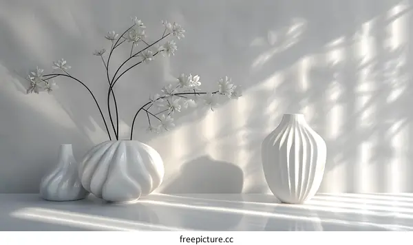 Ceramic Flower Vase with White Blooms