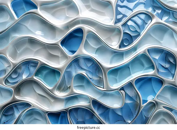 Blue and white abstract 3D rendering of a wavy surface