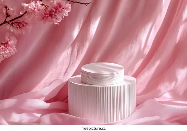 Pink Background Product Display with Sakura Flowers