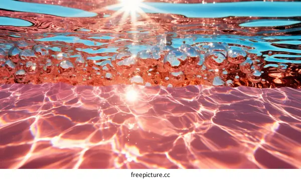 Pink and blue water surface with bubbles