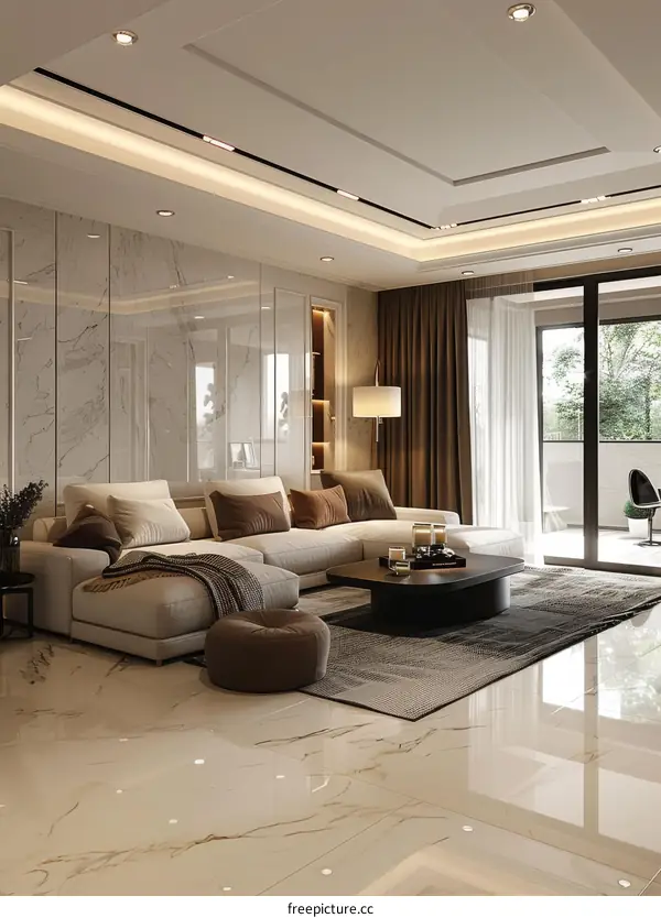 Modern Living Room Interior Design with Marble Flooring