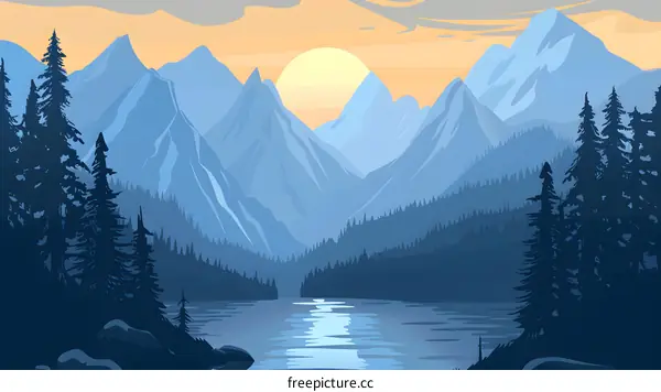 Mountain Lake Landscape Illustration