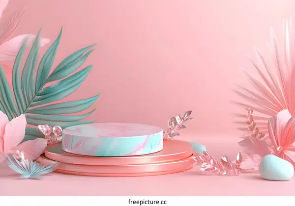 Pink and Green Tropical Product Display Stand