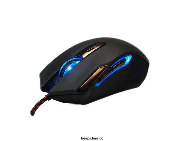 [Transparent Background PNG]Black Wired Gaming Mouse with Blue Lights