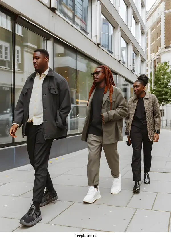 Three Black Men Walking Down a Street in London
