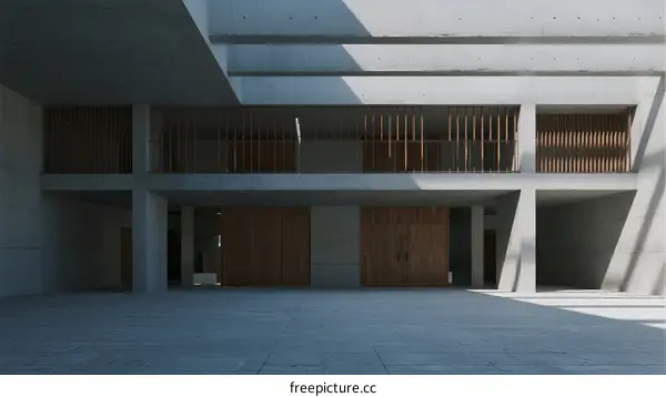 Concrete Modern Architecture with Open Courtyard Space