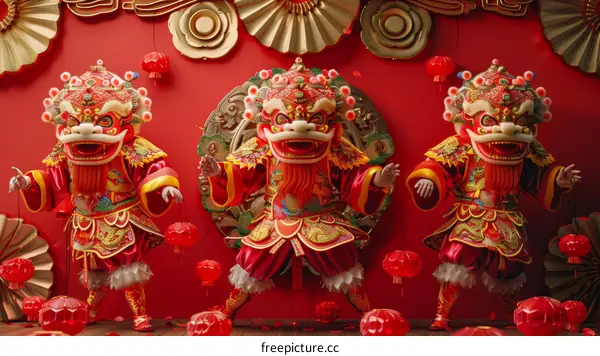 Traditional Chinese Lion Dance Performance