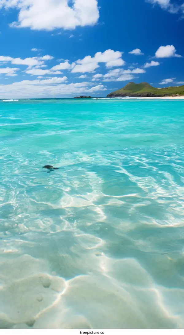 Green Sea Turtle Swimming in the Blue Ocean