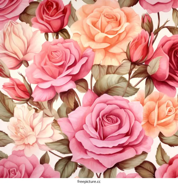 Vibrant Seamless Pattern of Pink and White Roses