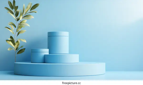 Light Blue Product Display Background with Plants