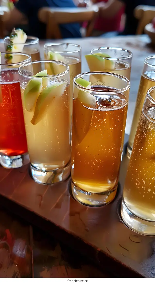 Close Up of Apple Cider in Glasses on Wooden Tray
