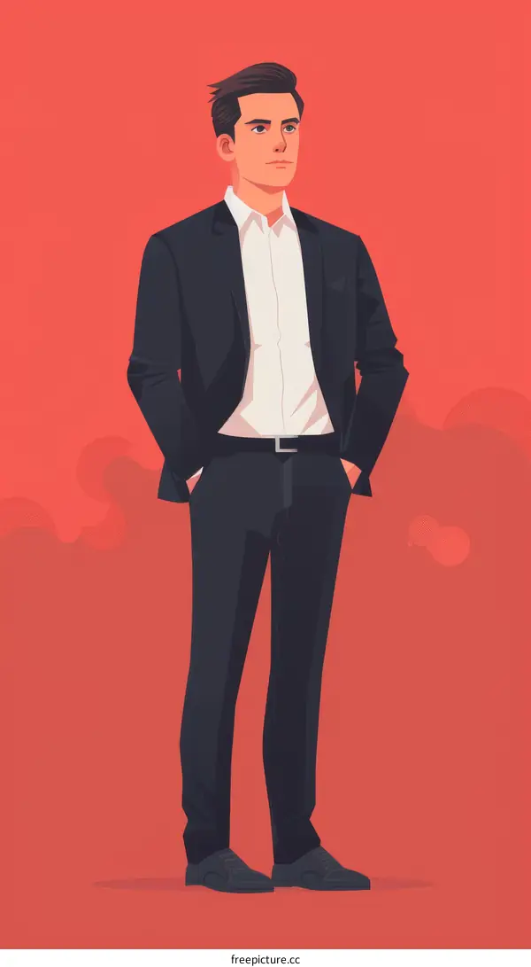 Confident Businessman in Black Suit