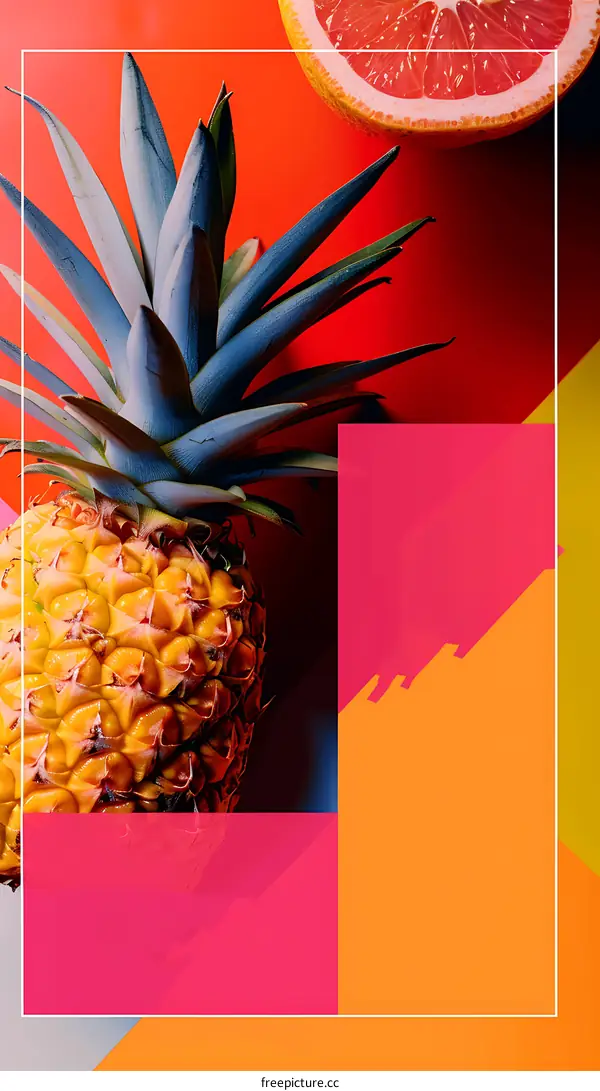 Pineapple and Grapefruit on Colorful Background