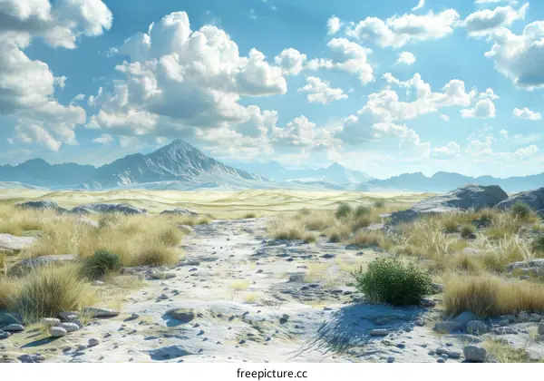 An Expansive Desert Landscape with Distant Mountains