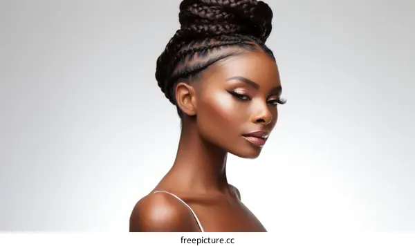 portrait of a beautiful black woman with braided hair