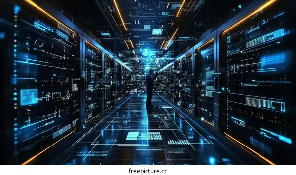 Futuristic Data Center with Person