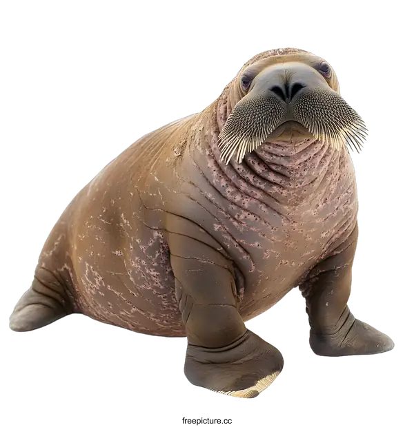 [Transparent Background PNG]Walrus Close Up Portrait Sitting On White Background