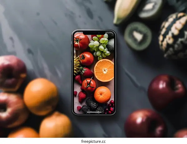 Smartphone Screen Displaying Fresh Fruit Still Life