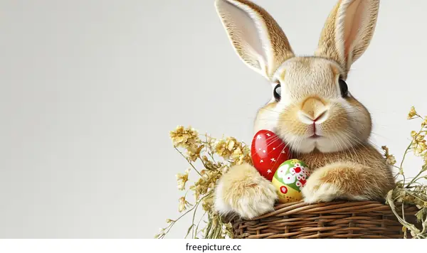 Cute Easter Bunny Holding Eggs in Basket