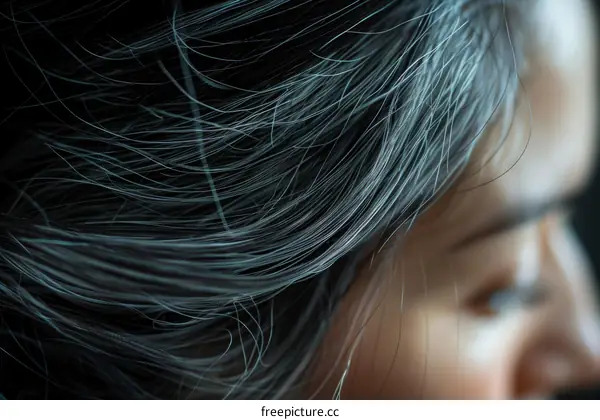 Close-up of a woman's gray hair