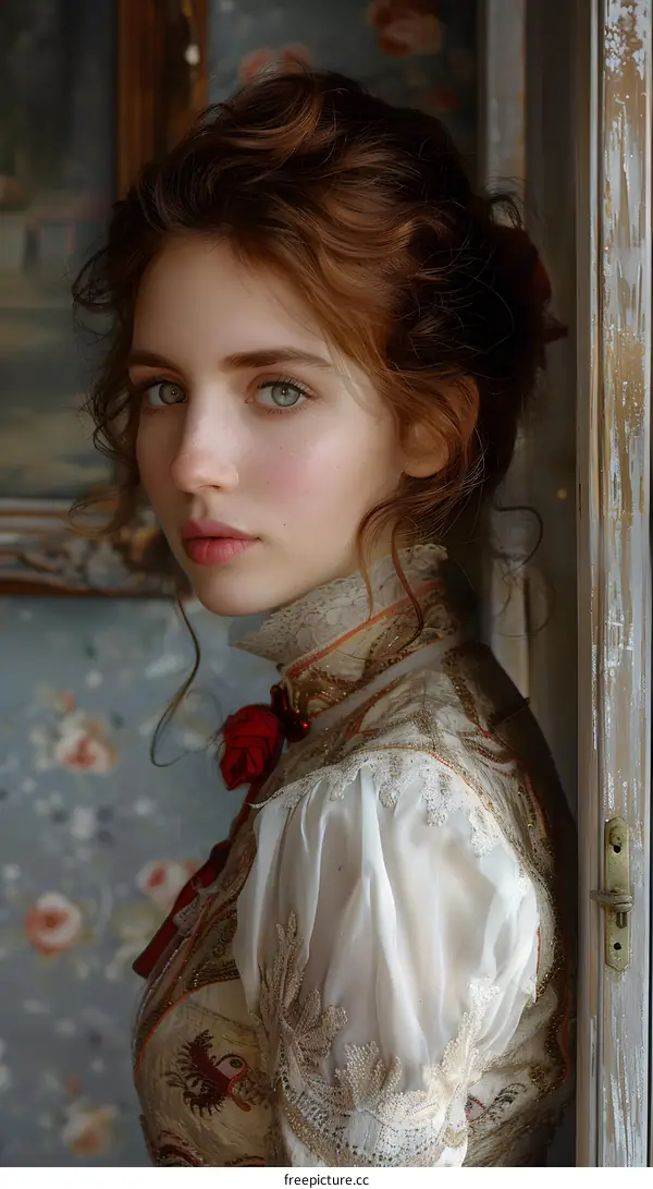 Portrait of a young woman in a vintage dress