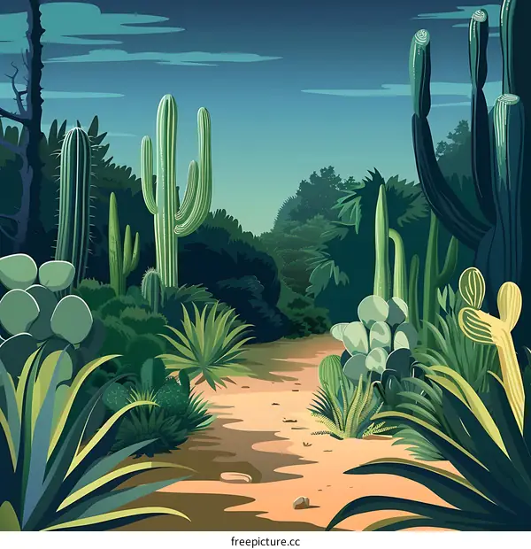 Desert Landscape With Tall Cactus