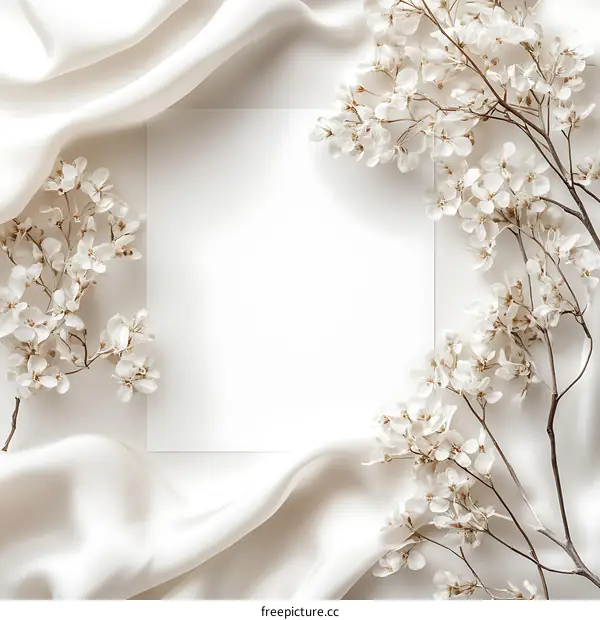 Elegant White Flowers with Silk Fabric and Blank Card