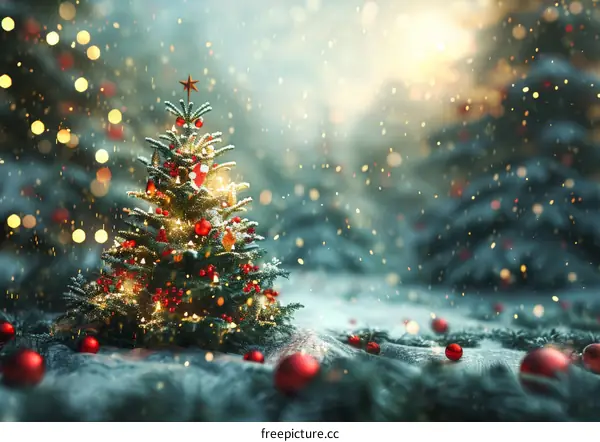 A Majestic Christmas Tree in a Snowy Forest