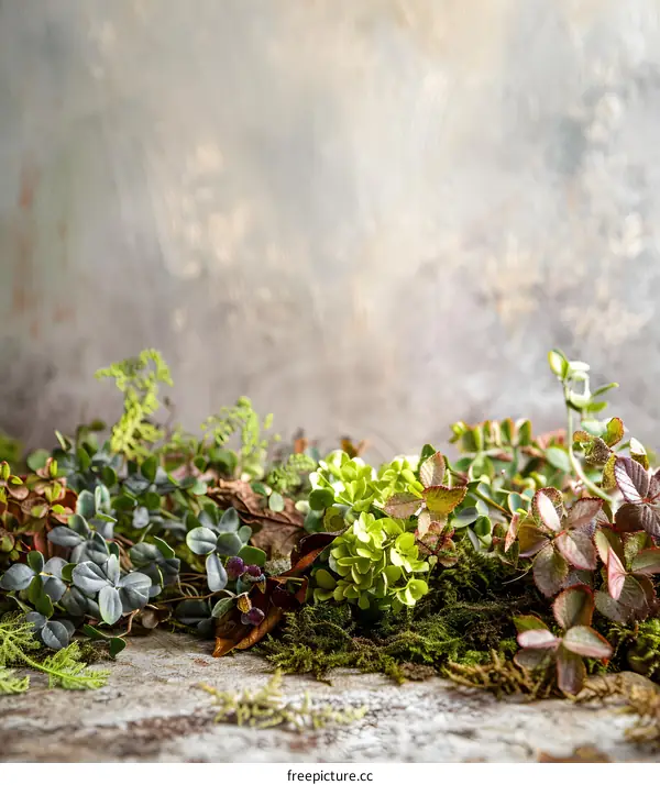 Green Plants and Moss on Wooden Surface
