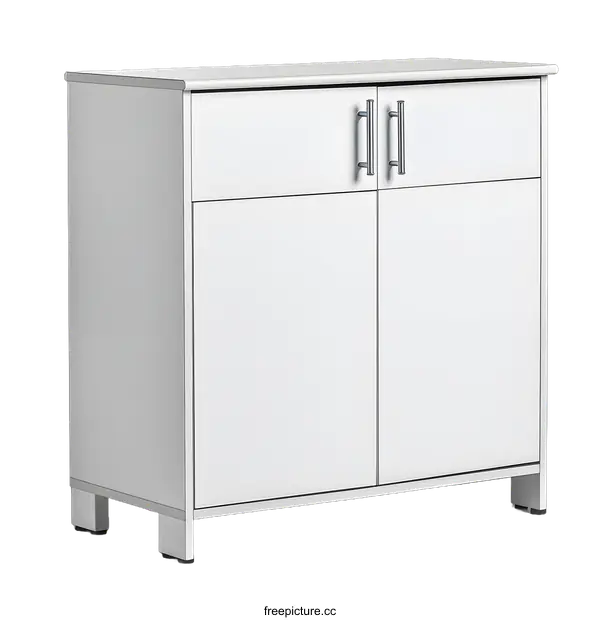 [Transparent Background PNG]White Cabinet With Two Doors And Silver Handles