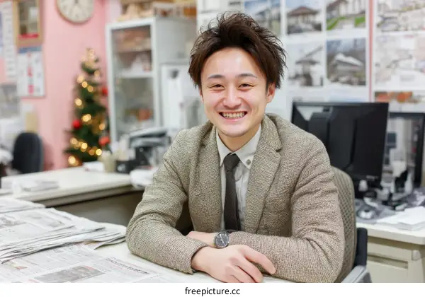 Smiling Asian Man in Office Setting