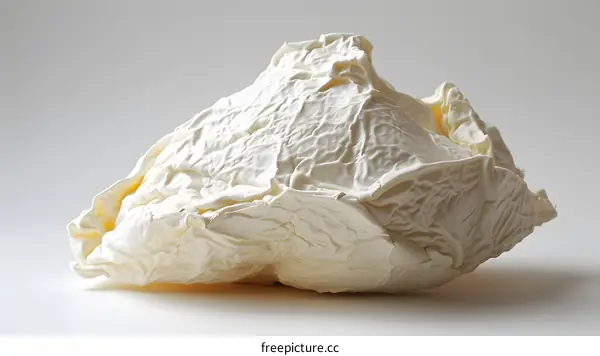 White Crumpled Fabric Sculpture on White Background