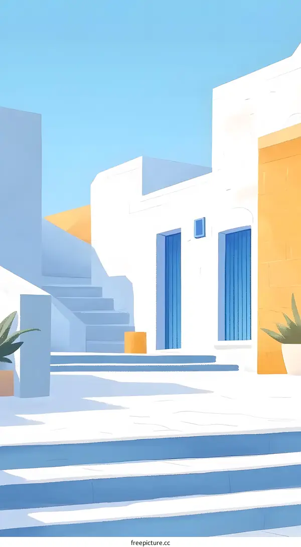 Illustration of Blue and White Greek Village