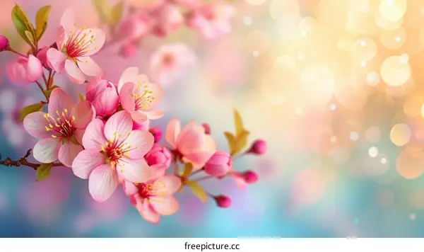 Pink cherry blossom flowers with blurred background
