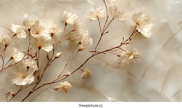 Delicate Dried Flowers on Light Beige Marble