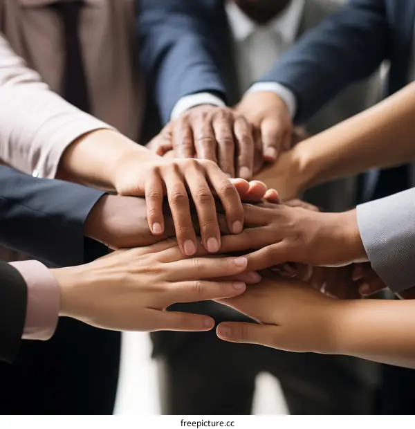 Multiracial business team joining hands together over white background, closeup