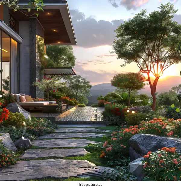 Sunset Villa with Lush Garden
