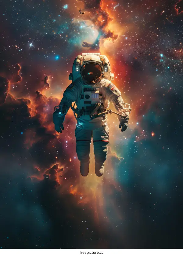Astronaut in a spacesuit floats in the vastness of space