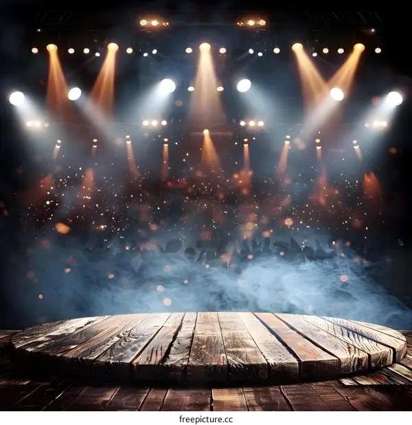 Wooden Stage With Spotlight And Smoke