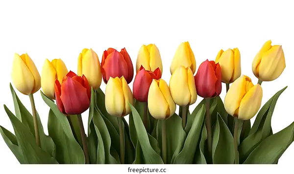 Colorful Tulips Bouquet on White Background