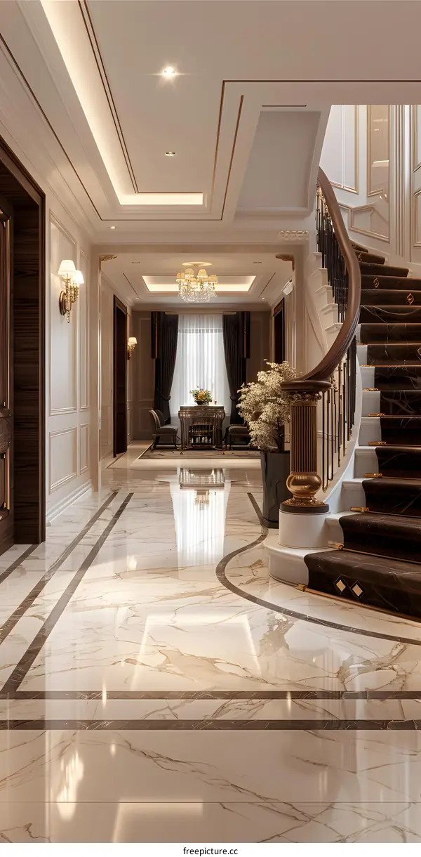 Staircase and hallway in a luxury home