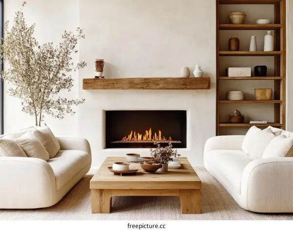 Modern Minimalist Living Room with Fireplace