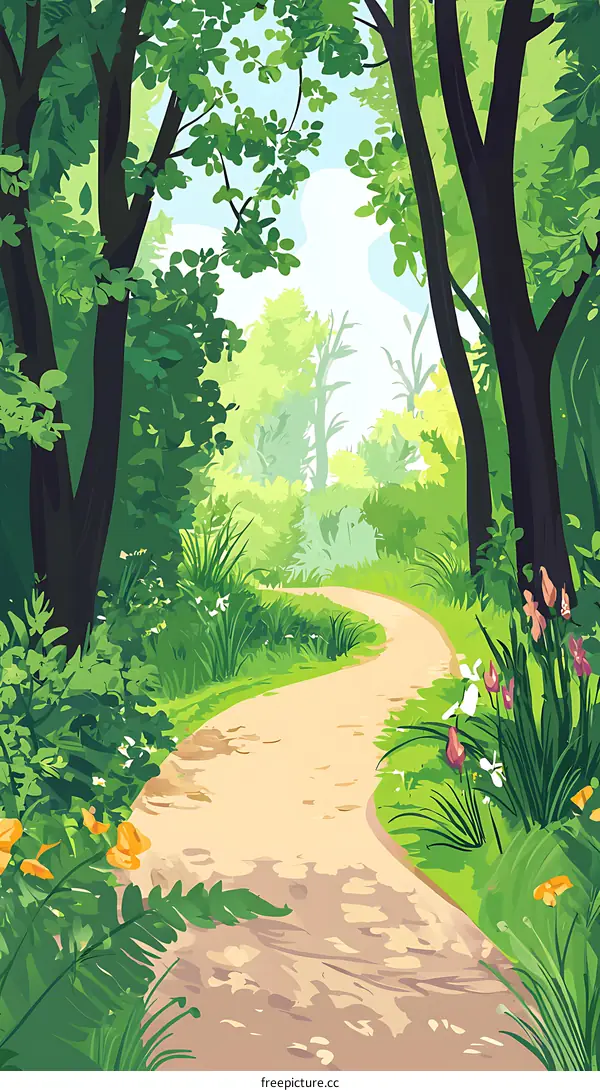 Winding Path Through Lush Green Forest
