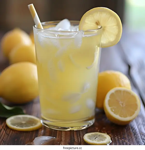 Refreshing Summer Lemonade with Ice and Lemon Slices